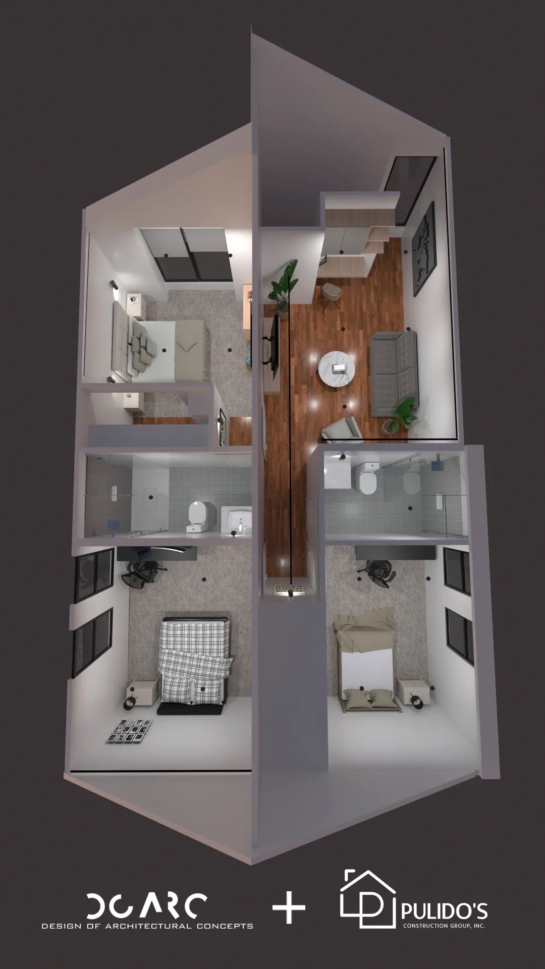 TownHouse One, unidad tipo con acentos de madera